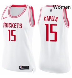 Womens Nike Houston Rockets 15 Clint Capela Swingman WhitePink Fashion NBA Jersey