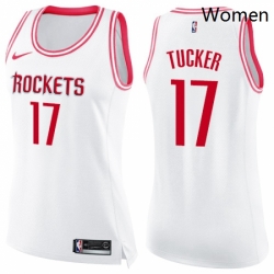 Womens Nike Houston Rockets 17 PJ Tucker White Pink NBA Swingman Fashion Jersey 