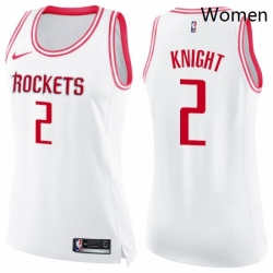 Womens Nike Houston Rockets 2 Brandon Knight Swingman White Pink Fashion NBA Jersey 