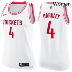 Womens Nike Houston Rockets 4 Charles Barkley Swingman WhitePink Fashion NBA Jersey