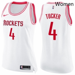 Womens Nike Houston Rockets 4 PJ Tucker Swingman WhitePink Fashion NBA Jersey 