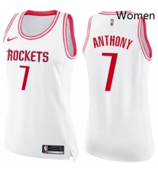 Womens Nike Houston Rockets 7 Carmelo Anthony Swingman White Pink Fashion NBA Jers