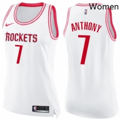 Womens Nike Houston Rockets 7 Carmelo Anthony Swingman White Pink Fashion NBA Jers