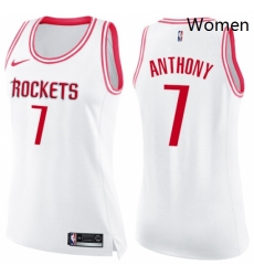 Womens Nike Houston Rockets 7 Carmelo Anthony Swingman White Pink Fashion NBA Jersey 