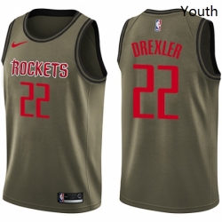 Youth Nike Houston Rockets 22 Clyde Drexler Swingman Green Salute to Service NBA Jersey
