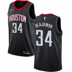 Youth Nike Houston Rockets 34 Hakeem Olajuwon Authentic Black Alternate NBA Jersey Statement Edition