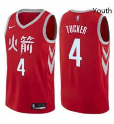 Youth Nike Houston Rockets 4 PJ Tucker Swingman Red NBA Jersey City Edition 