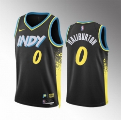 Men Indiana Pacers 0 Tyrese Haliburton Black 2023 24 City Edition Stitched Basketball Jersey