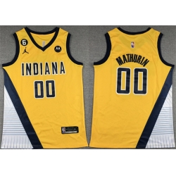 Men Indiana Pacers 00 Bennedict Mathurin Yellow With NO 6 Patch Stitched Basketball Jersey