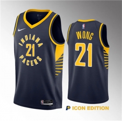 Men Indiana Pacers 21 Isaiah Wong Navy 2023 Draft Icon Edition Stitched Basketball Jersey
