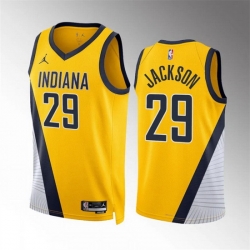 Men Indiana Pacers 29 Quenton Jackson Yelllow Statement Edition Stitched Basketball Jersey