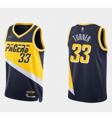 Men Indiana Pacers 33 Myles Turner 2021 22 Navy City Edition 75th Anniversary Stitched Basketball Jersey