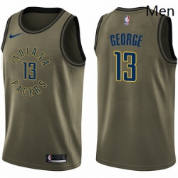 Mens Nike Indiana Pacers 13 Paul George Swingman Green Salute to Service NBA Jersey