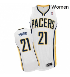 Womens Adidas Indiana Pacers 21 Thaddeus Young Authentic White Home NBA Jersey