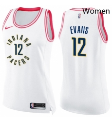 Womens Nike Indiana Pacers 12 Tyreke Evans Swingman White Pink Fashion NBA Jersey 