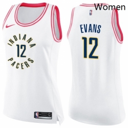 Womens Nike Indiana Pacers 12 Tyreke Evans Swingman White Pink Fashion NBA Jersey 