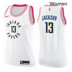 Womens Nike Indiana Pacers 13 Mark Jackson Swingman WhitePink Fashion NBA Jersey