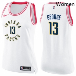 Womens Nike Indiana Pacers 13 Paul George Swingman WhitePink Fashion NBA Jersey
