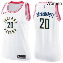 Womens Nike Indiana Pacers 20 Doug McDermott Swingman White Pink Fashion NBA Jersey 