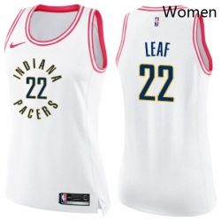 Womens Nike Indiana Pacers 22 T J Leaf Swingman WhitePink Fashion NBA Jersey 