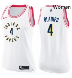 Womens Nike Indiana Pacers 4 Victor Oladipo Swingman WhitePink Fashion NBA Jersey 