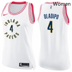 Womens Nike Indiana Pacers 4 Victor Oladipo Swingman WhitePink Fashion NBA Jersey 