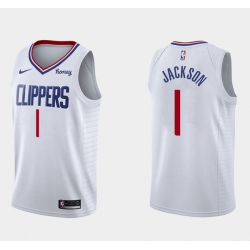 Men Los Angeles Clippers 1 Reggie Jackson White Association Edition Stitched Basketball Jersey