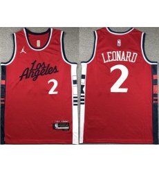 Men Los Angeles Clippers 2 Kawhi Leonard Red Stitched Jersey