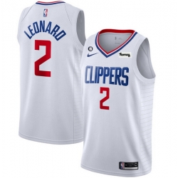 Men Los Angeles Clippers 2 Kawhi Leonard White With NO 6 Patch Stitched Jersey