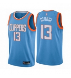 Mens Los Angeles Clippers 13 Paul George Authentic Blue Basketball Jersey City Edition 