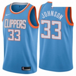 Mens Nike Los Angeles Clippers 33 Wesley Johnson Authentic Blue NBA Jersey City Edition
