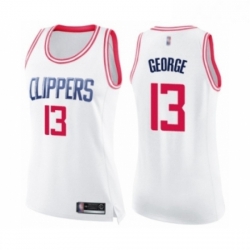 Womens Los Angeles Clippers 13 Paul George Swingman White Pink Fashion Basketball Jersey 