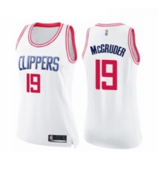 Womens Los Angeles Clippers 19 Rodney McGruder Swingman White Pink Fashion Basketball Jersey 