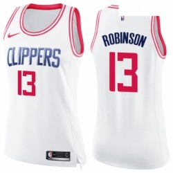 Womens Nike Los Angeles Clippers 13 Jerome Robinson Swingman White Pink Fashion NBA Jersey 