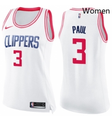 Womens Nike Los Angeles Clippers 3 Chris Paul Swingman WhitePink Fashion NBA Jersey 