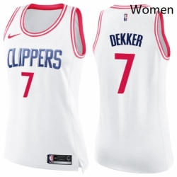 Womens Nike Los Angeles Clippers 7 Sam Dekker Swingman WhitePink Fashion NBA Jersey 