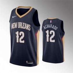 Men New Orleans Pelicans 12 Jose Alvarado Navy Icon Edition Stitched Jersey