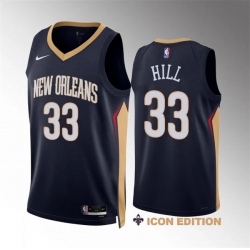 Men New Orleans Pelicans 33 Malcolm Hill Navy Icon Edition Stitched Basketball Jersey