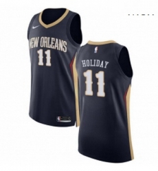 Mens Nike New Orleans Pelicans 11 Jrue Holiday Authentic Navy Blue Road NBA Jersey Icon Edition