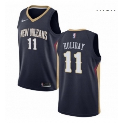 Mens Nike New Orleans Pelicans 11 Jrue Holiday Swingman Navy Blue Road NBA Jersey Icon Edition
