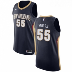 Mens Nike New Orleans Pelicans 55 ETwaun Moore Authentic Navy Blue Road NBA Jersey Icon Edition