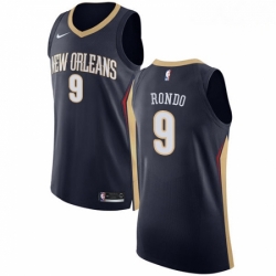 Mens Nike New Orleans Pelicans 9 Rajon Rondo Authentic Navy Blue Road NBA Jersey Icon Edition 