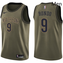 Mens Nike New Orleans Pelicans 9 Rajon Rondo Swingman Green Salute to Service NBA Jersey 