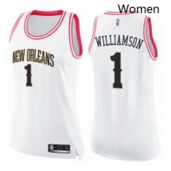 Womens Nike New Orleans Pelicans 1 Zion Williamson White Pink NBA Swingman Fashion Jersey 