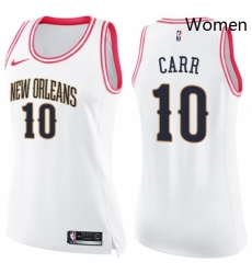 Womens Nike New Orleans Pelicans 10 Tony Carr Swingman White Pink Fashion NBA Jersey 