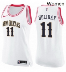 Womens Nike New Orleans Pelicans 11 Jrue Holiday Swingman WhitePink Fashion NBA Jersey