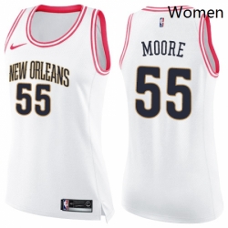 Womens Nike New Orleans Pelicans 55 ETwaun Moore Swingman WhitePink Fashion NBA Jersey