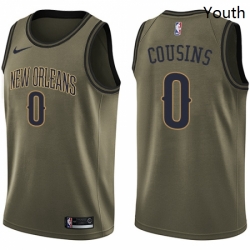 Youth Nike New Orleans Pelicans 0 DeMarcus Cousins Swingman Green Salute to Service NBA Jersey