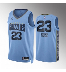 Men Memphis Grizzlies 23 Derrick Rose Blue Statement Edition With NO 6 Patch Stitched Basketball Jersey