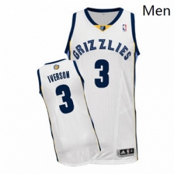 Mens Adidas Memphis Grizzlies 3 Allen Iverson Authentic White Home NBA Jersey 